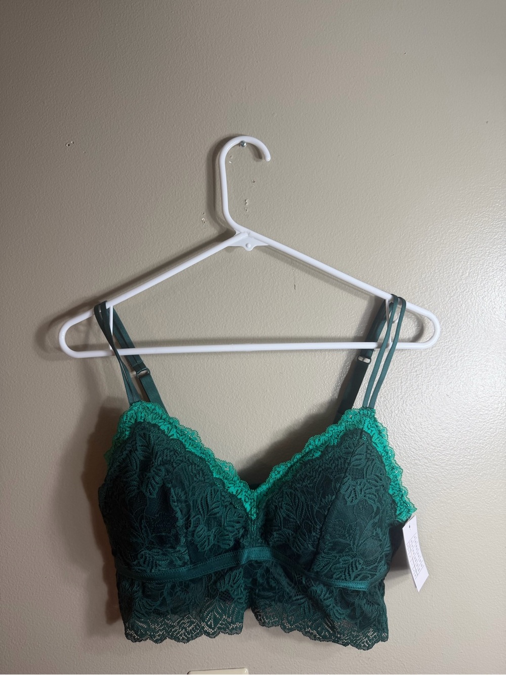 Auden Lightly Lined Longline Lace Bralette Green Size Large NWT